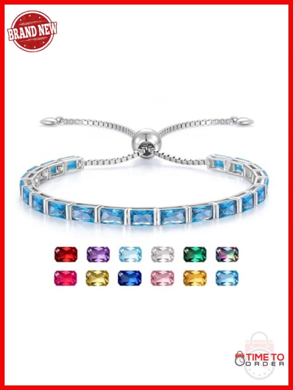 White Gold Plated 925 Sterling Silver Tennis Gemstone Bracelet, Adjustable